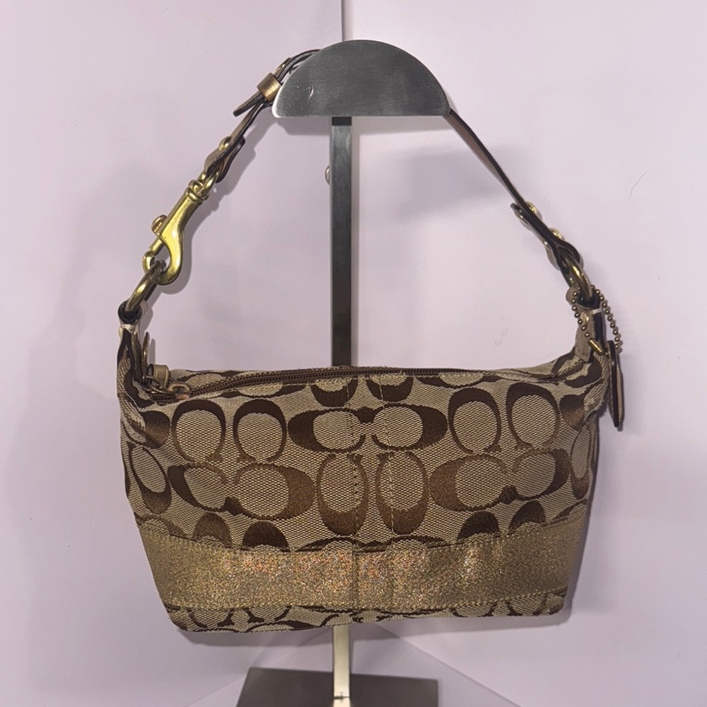 Vtg COACH signature canvas brown/gold fabric Y2K Demi mini bag 40024